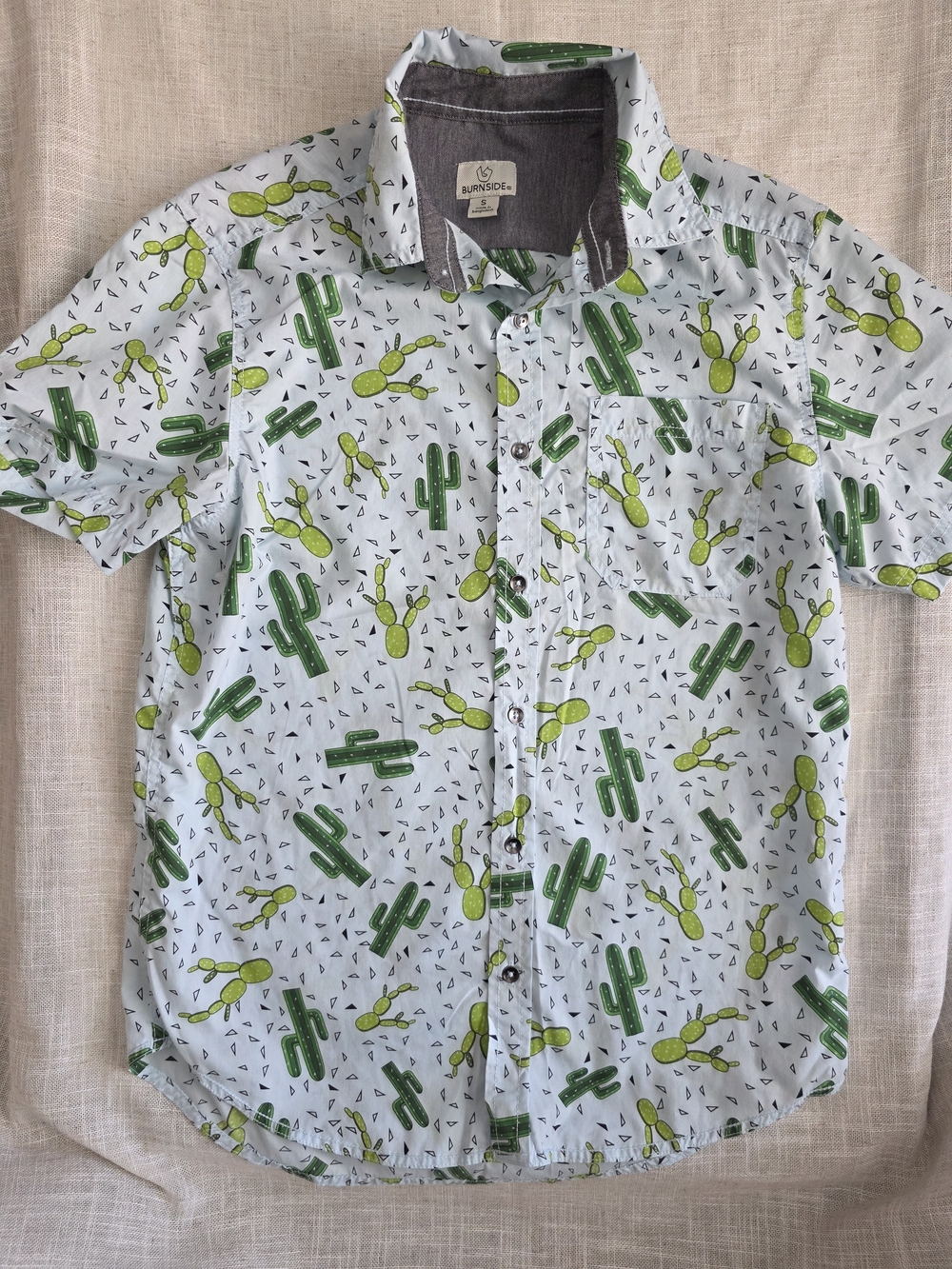 CACTUS BURNSIDE Men’s Light Blue Short-Sleeve Print Shirt Size‎ Small Arizona